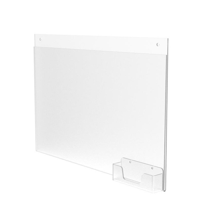 FixtureDisplays 1 PACK 14X8.5" Wall Mount Sign Holder With Business Card Holder Clear Acrylic